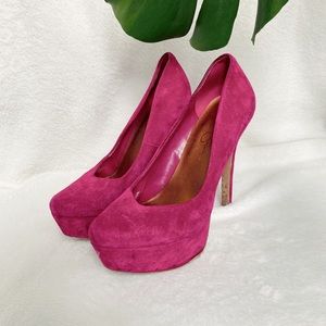 Cute magenta pink suede platform heels